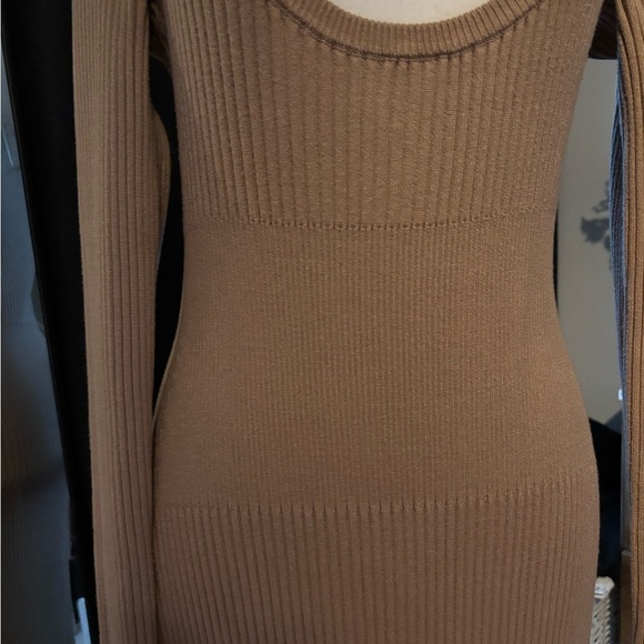 MABLE Tan Ribbed Long Sleeve Sweater Dress - Picture 3 of 6